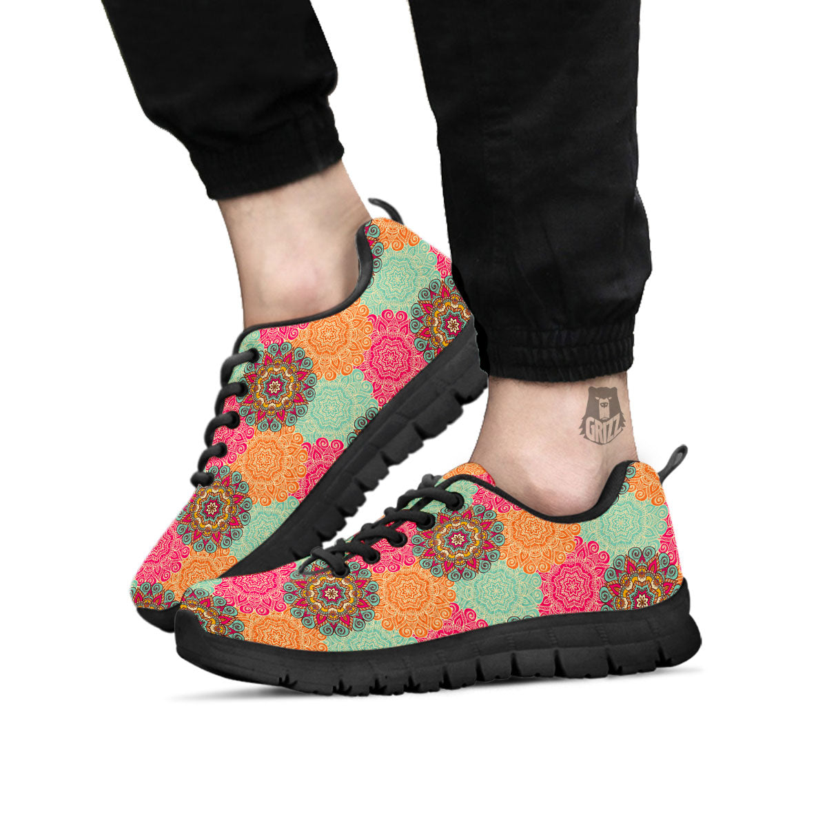 Bohemian Sangria Mandala Print Pattern Black Sneaker-grizzshop