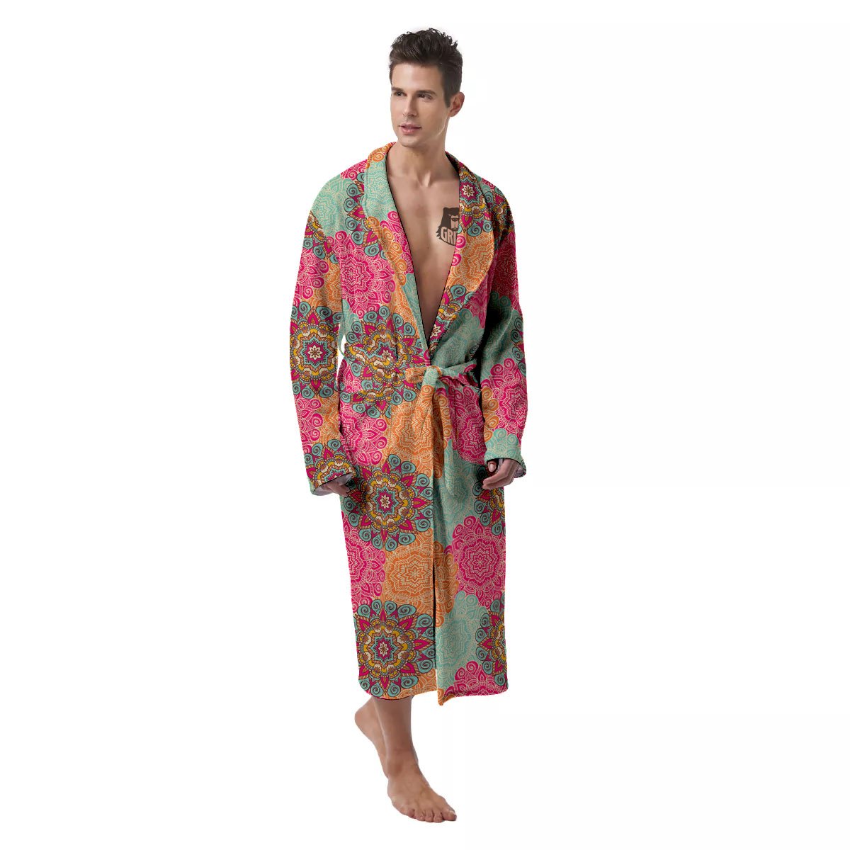 Bohemian Sangria Mandala Print Pattern Men's Robe-grizzshop