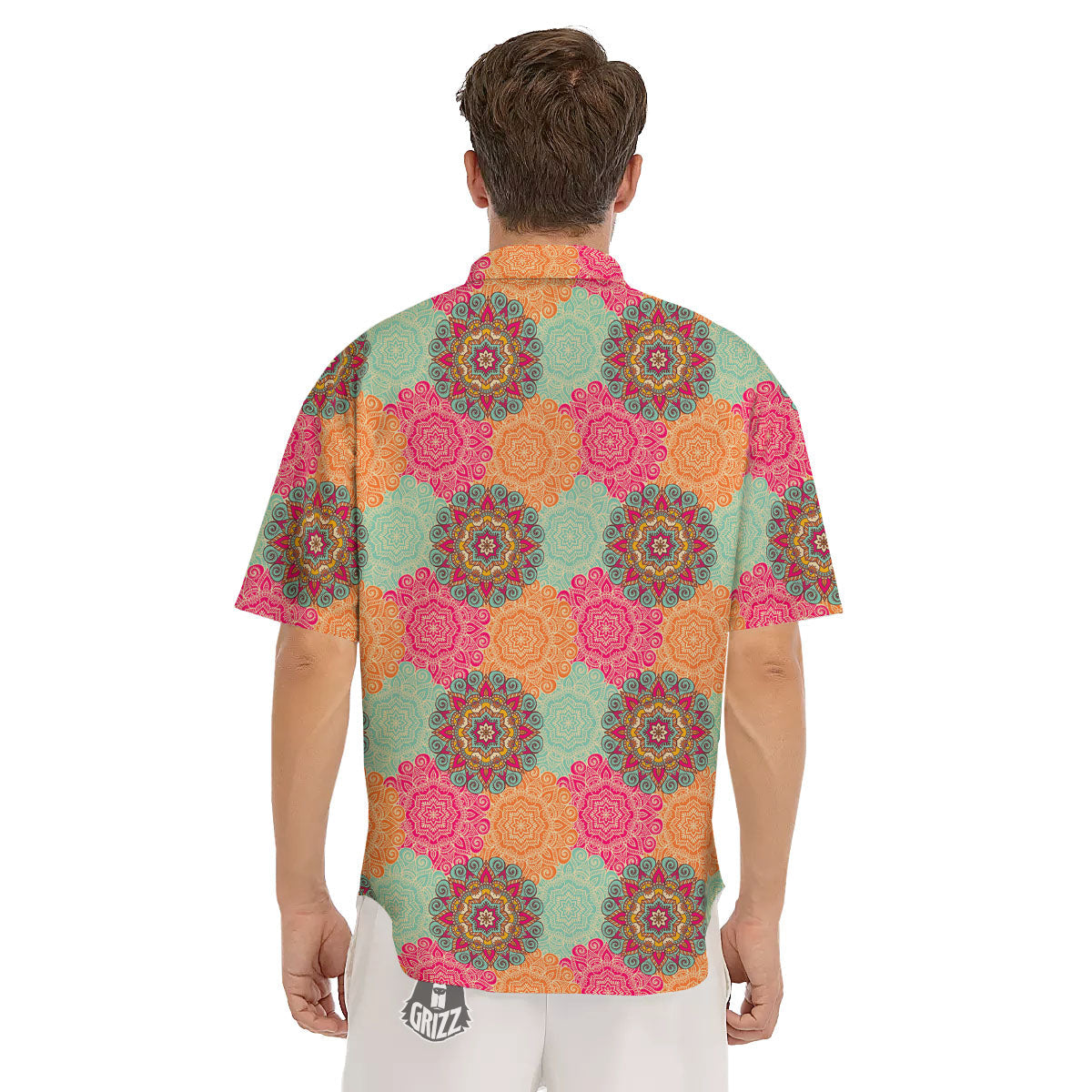 Bohemian Sangria Mandala Print Pattern Men's Short Sleeve Shirts-grizzshop