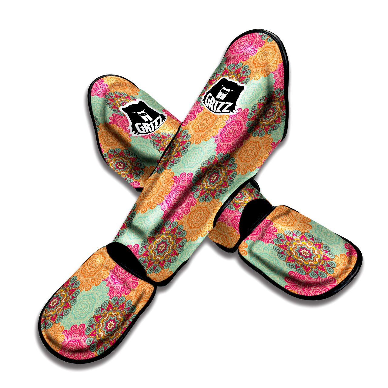 Bohemian Sangria Mandala Print Pattern Muay Thai Shin Guards-grizzshop