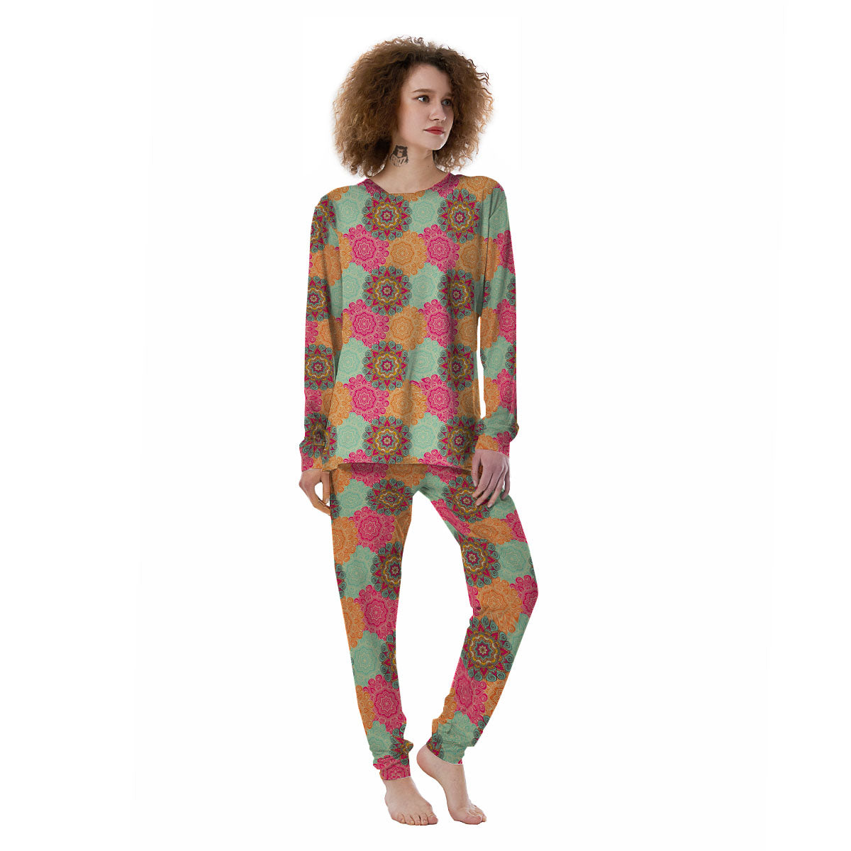 Bohemian Sangria Mandala Print Pattern Women's Pajamas-grizzshop