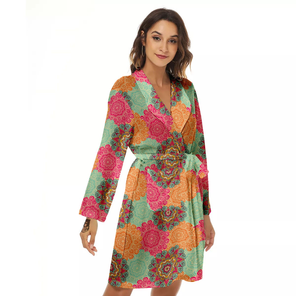 Bohemian Sangria Mandala Print Pattern Women's Robe-grizzshop