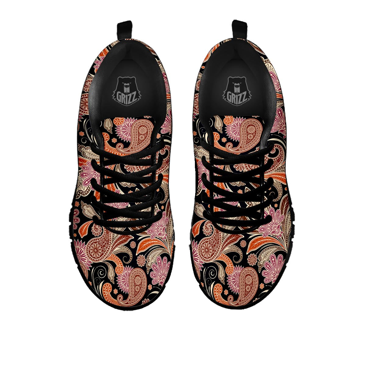 Bohemian Tangerine Floral Print Pattern Black Sneaker-grizzshop