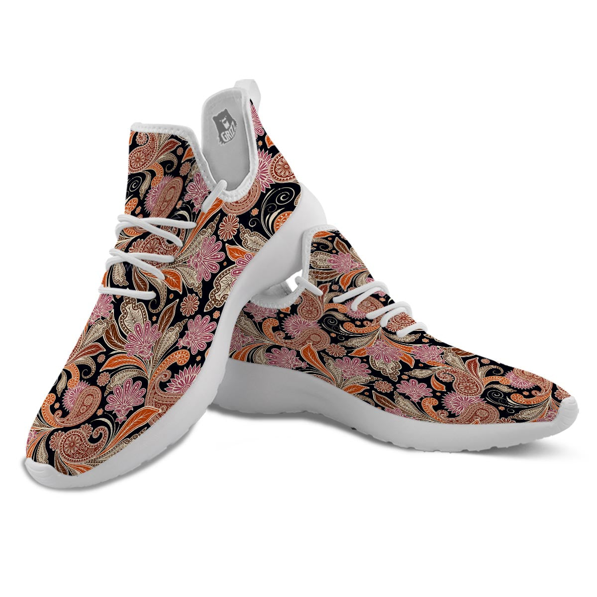 Bohemian Tangerine Floral Print Pattern White Athletic Shoes-grizzshop