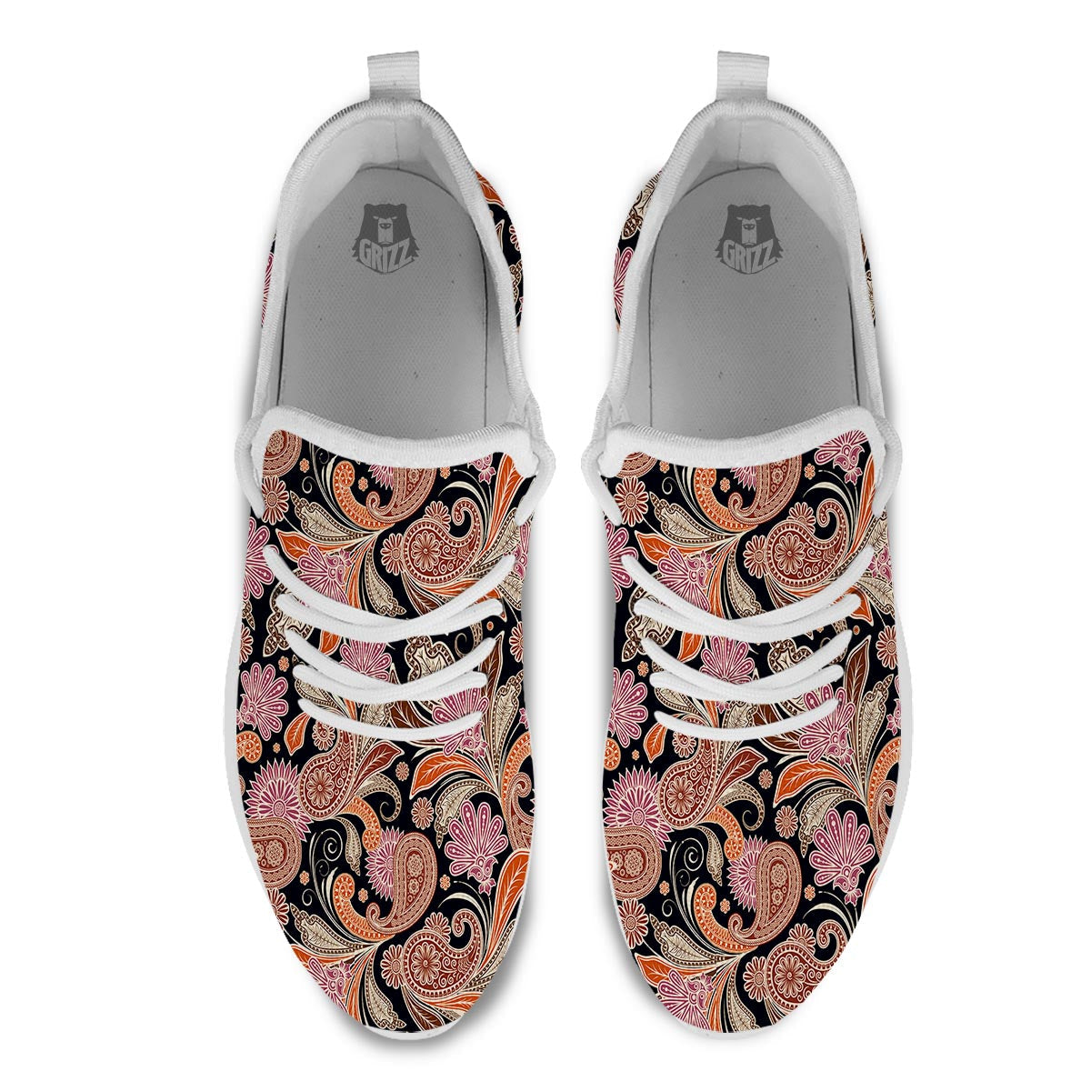 Bohemian Tangerine Floral Print Pattern White Athletic Shoes-grizzshop