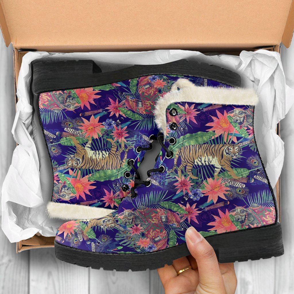Bohemian Tiger Pattern Print Comfy Winter Boots-grizzshop