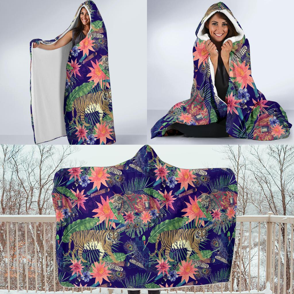 Bohemian Tiger Pattern Print Hooded Blanket-grizzshop