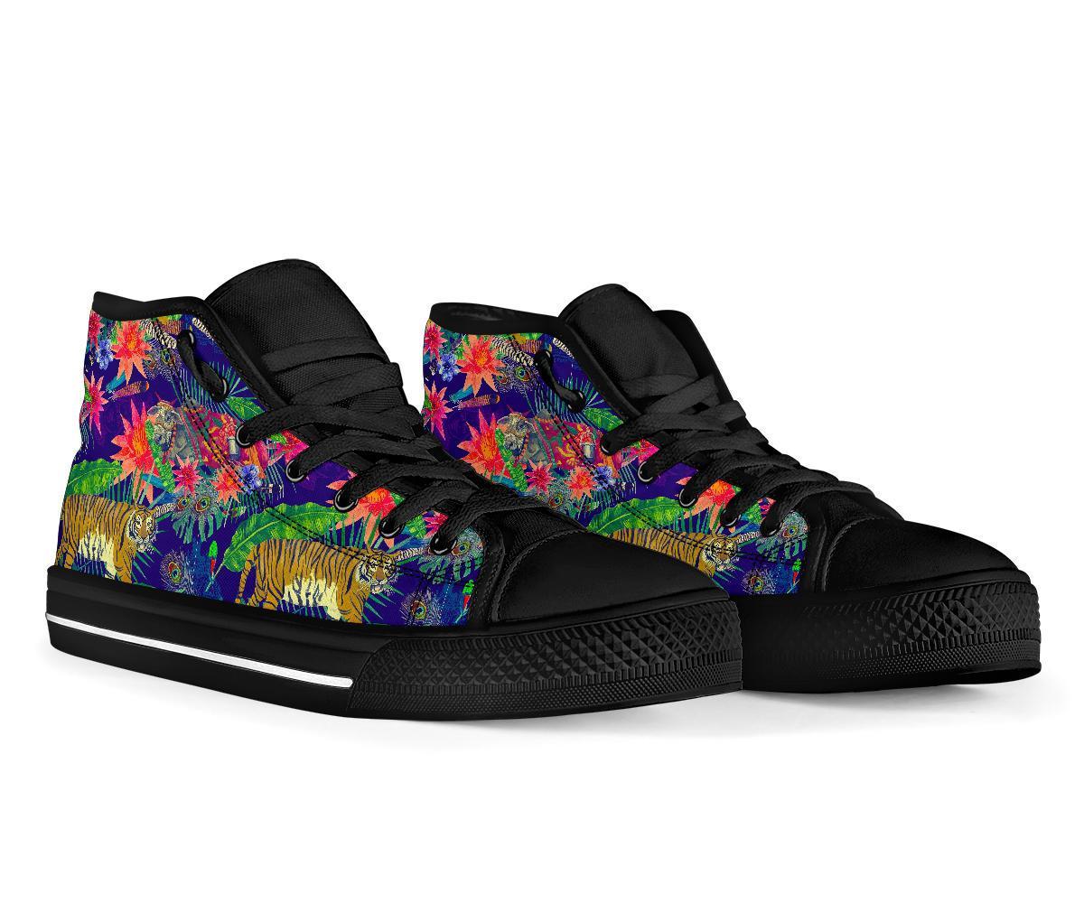 Bohemian Tiger Pattern Print Men Women's High Top Shoes-grizzshop