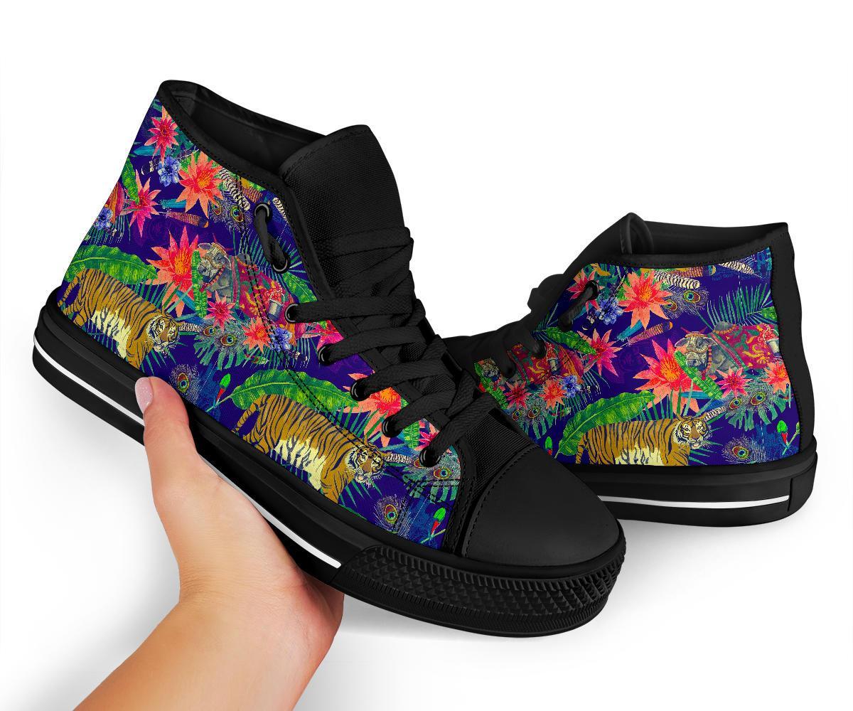 Bohemian Tiger Pattern Print Men Women's High Top Shoes-grizzshop