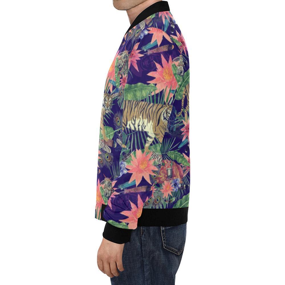 Bohemian Tiger Pattern Print Men's Bomber Jacket-grizzshop