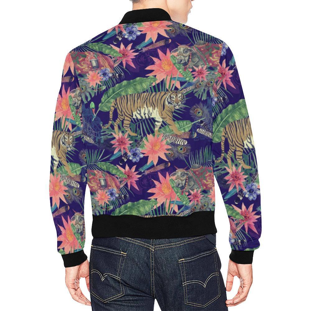 Bohemian Tiger Pattern Print Men's Bomber Jacket-grizzshop