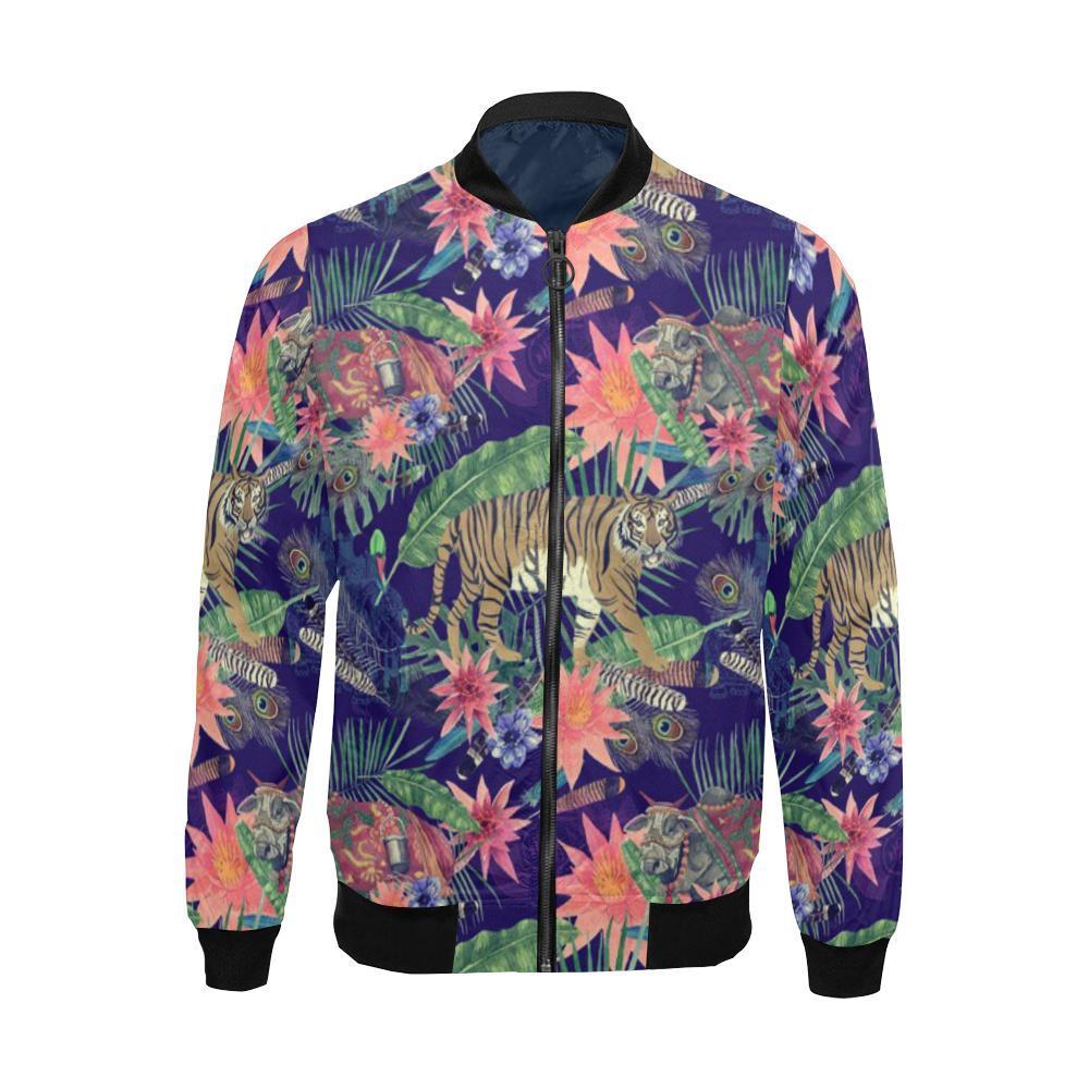 Bohemian Tiger Pattern Print Men's Bomber Jacket-grizzshop