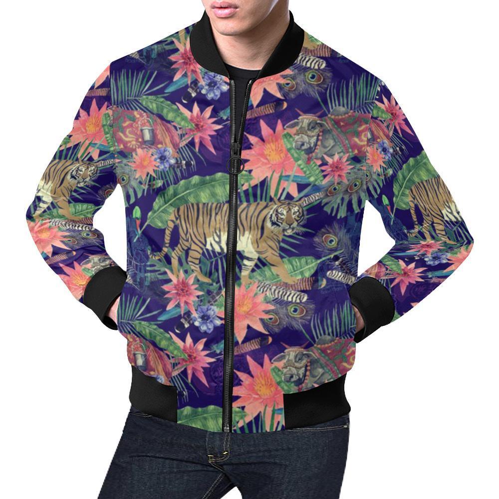 Bohemian Tiger Pattern Print Men's Bomber Jacket-grizzshop