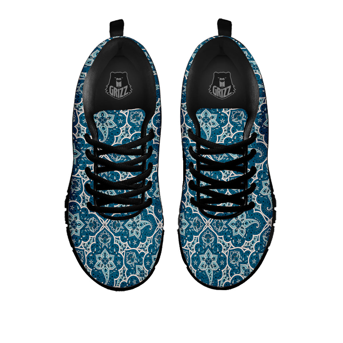 Bohemian Turquoise Floral Print Pattern Black Sneaker-grizzshop