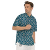 Bohemian Turquoise Floral Print Pattern Men's Short Sleeve Shirts-grizzshop