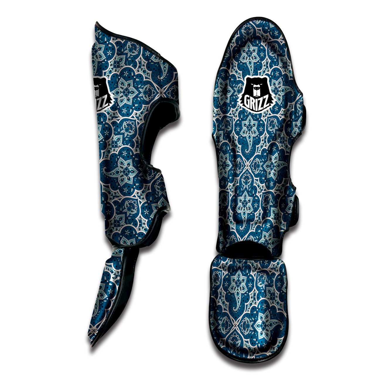 Bohemian Turquoise Floral Print Pattern Muay Thai Shin Guards-grizzshop