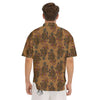 Bohemian Umber Floral Print Pattern Men's Short Sleeve Shirts-grizzshop