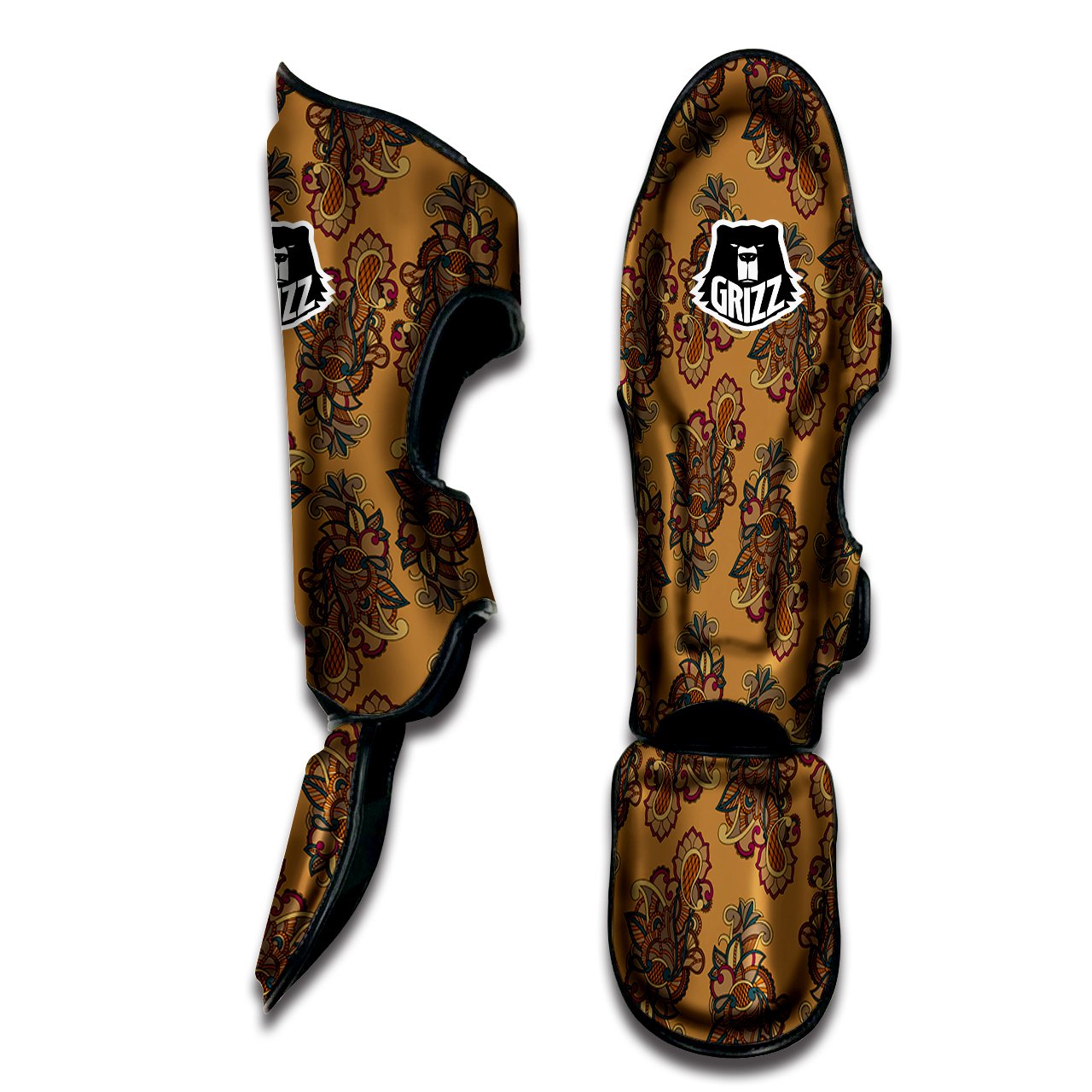 Bohemian Umber Floral Print Pattern Muay Thai Shin Guards-grizzshop