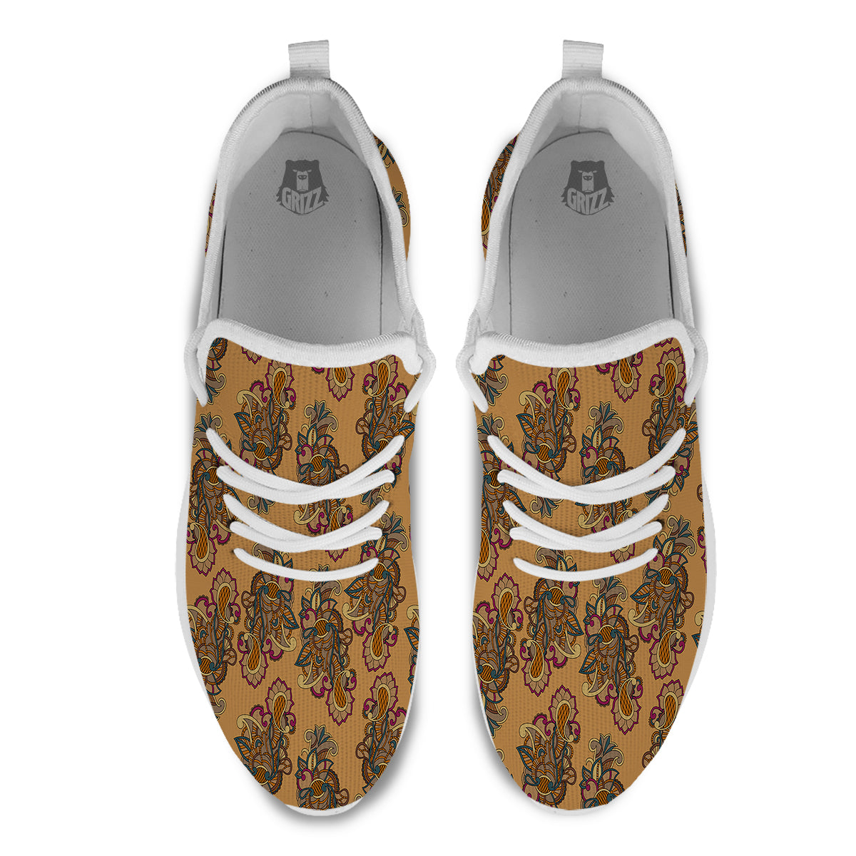 Bohemian Umber Floral Print Pattern White Athletic Shoes-grizzshop