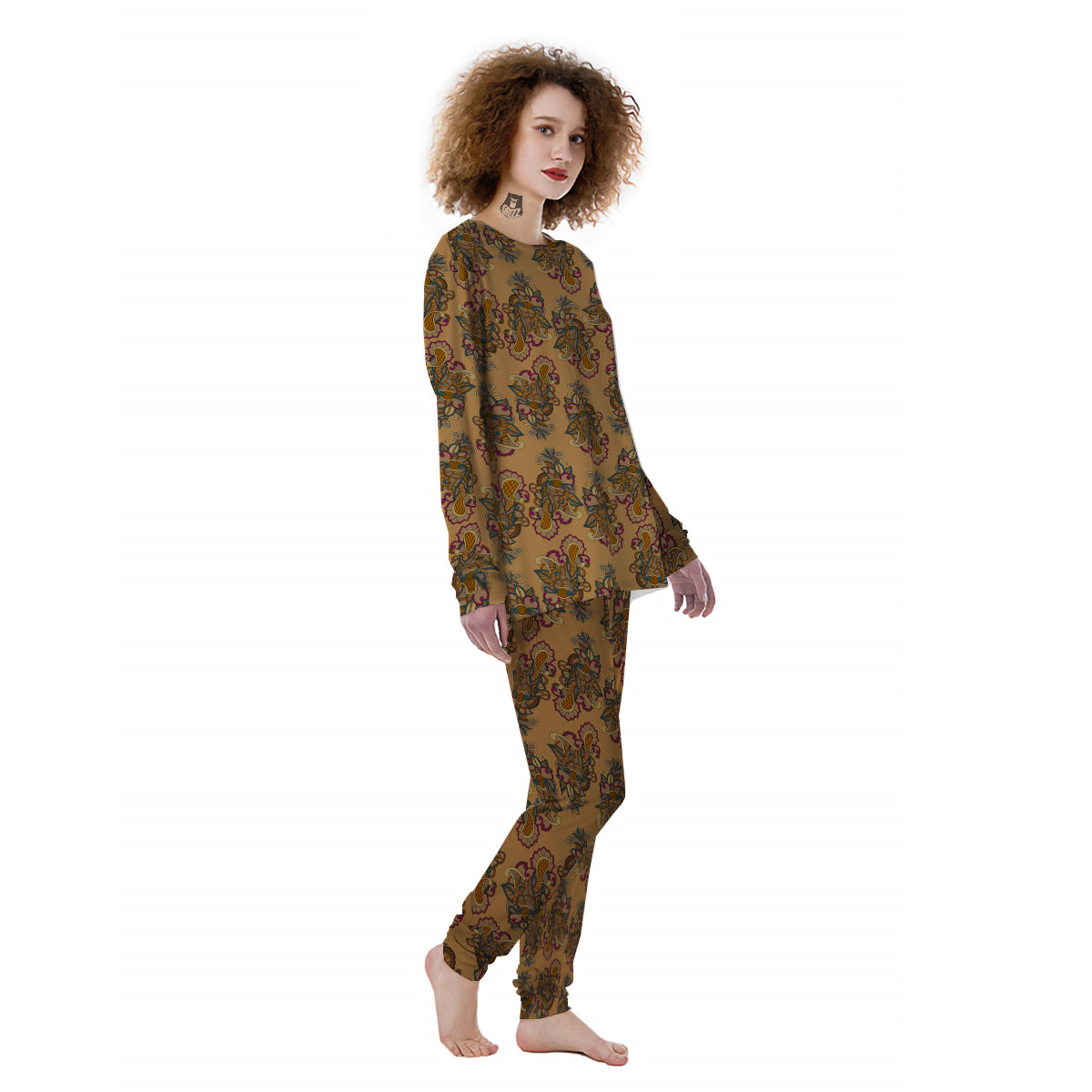 Bohemian Umber Floral Print Pattern Women's Pajamas-grizzshop