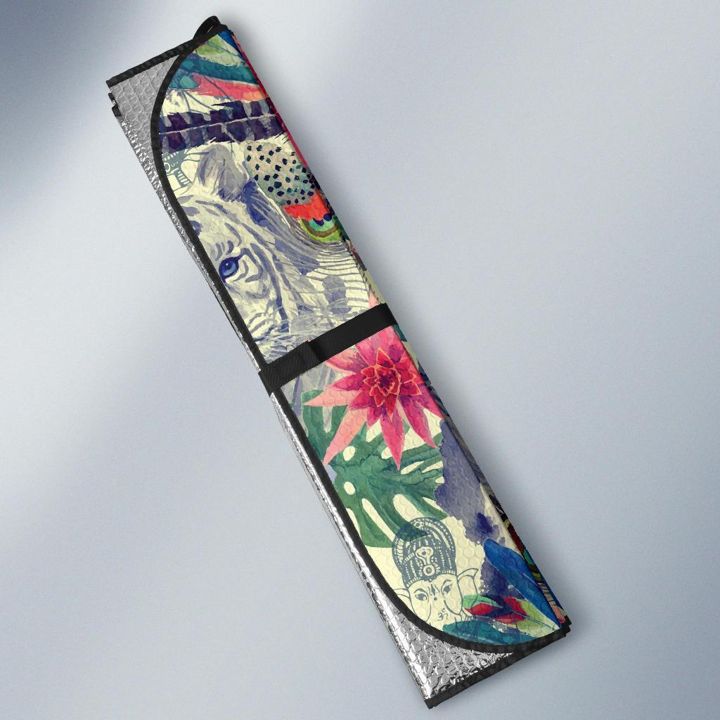 Bohemian White Tiger Pattern Print Car Sun Shade-grizzshop