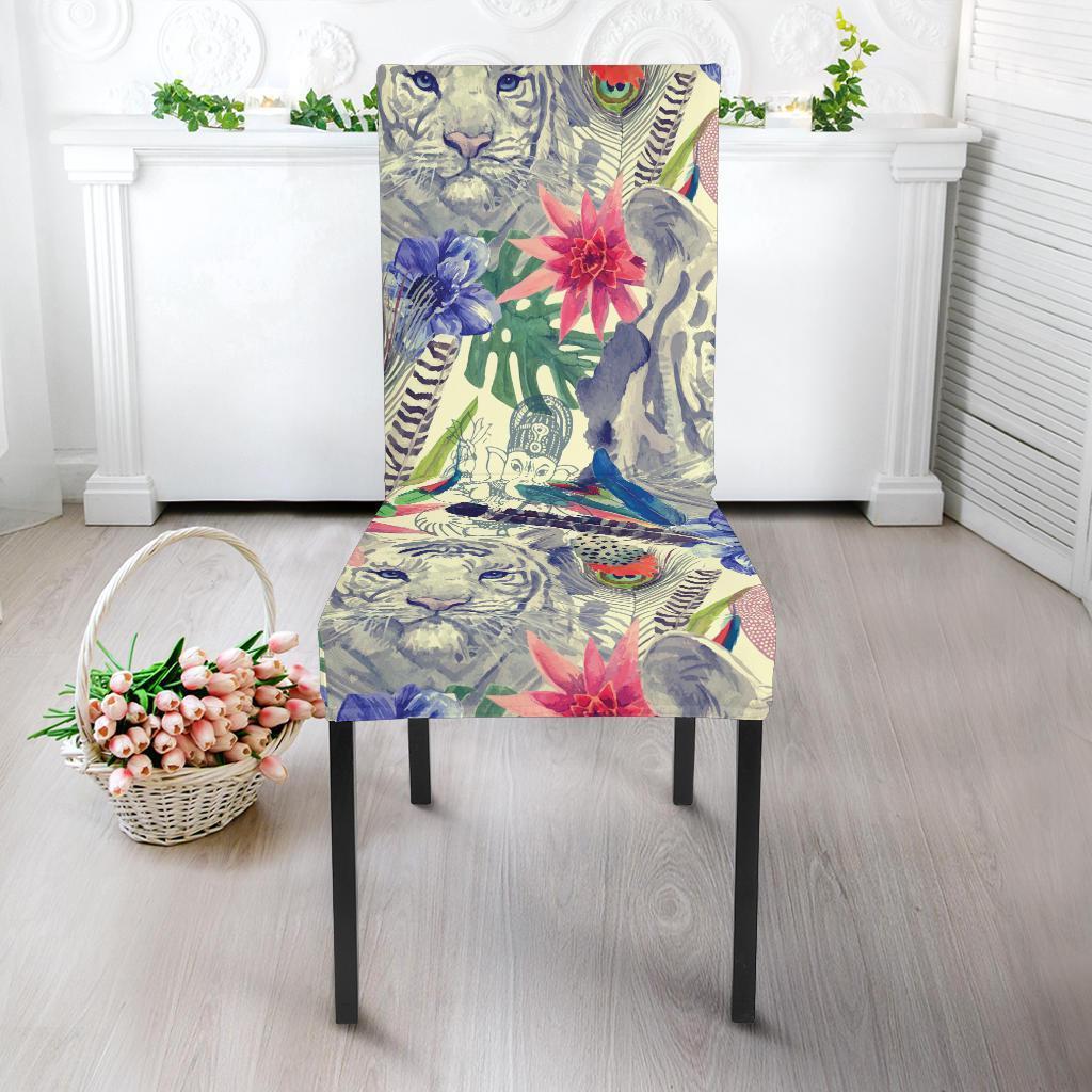 Bohemian White Tiger Pattern Print Chair Cover-grizzshop