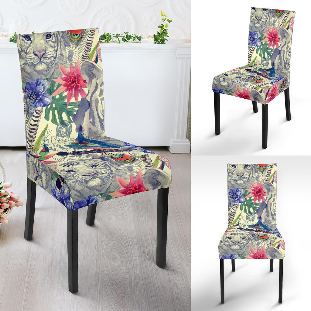 Bohemian White Tiger Pattern Print Chair Cover-grizzshop