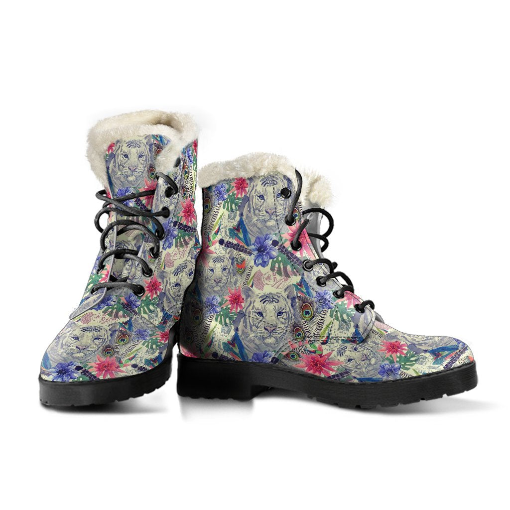 Bohemian White Tiger Pattern Print Comfy Winter Boots-grizzshop