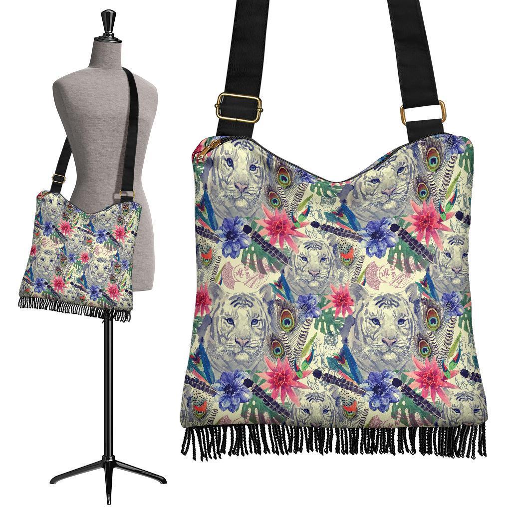 Bohemian White Tiger Pattern Print Crossbody Bags-grizzshop