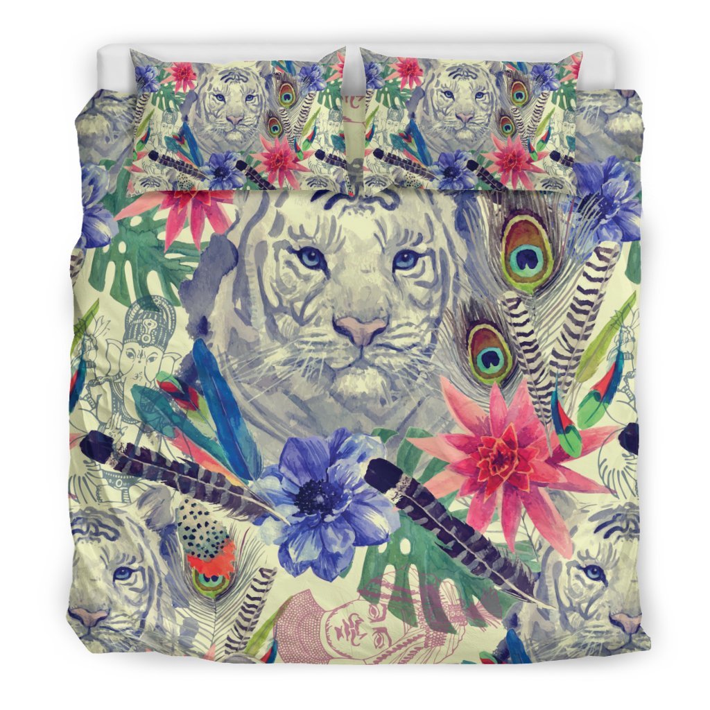 Bohemian White Tiger Pattern Print Duvet Cover Bedding Set-grizzshop