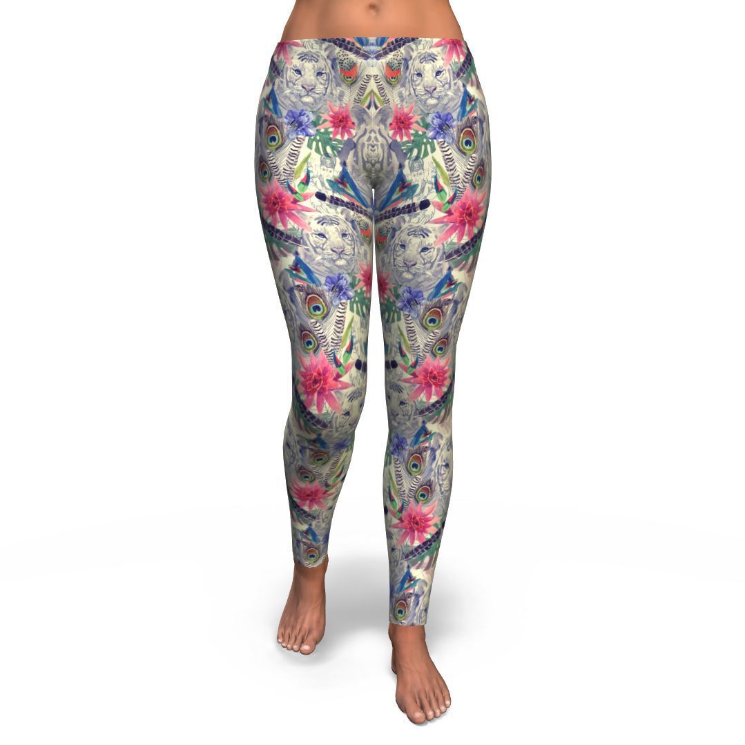 Bohemian White Tiger Pattern Print Pattern Women Leggings-grizzshop