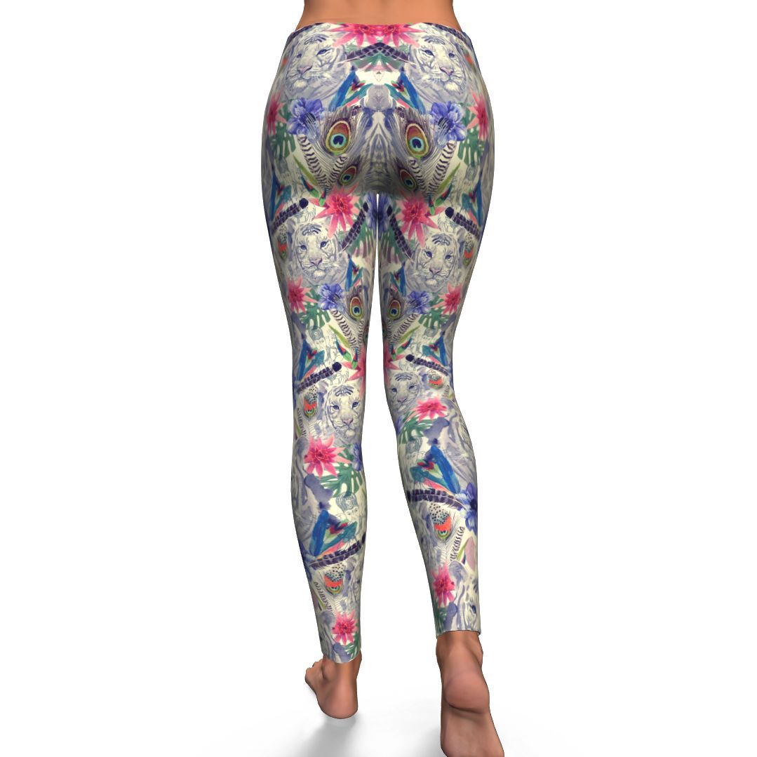 Bohemian White Tiger Pattern Print Pattern Women Leggings-grizzshop