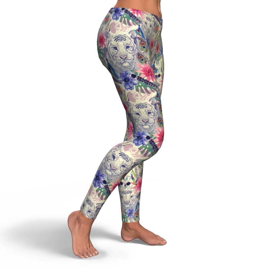 Bohemian White Tiger Pattern Print Pattern Women Leggings-grizzshop