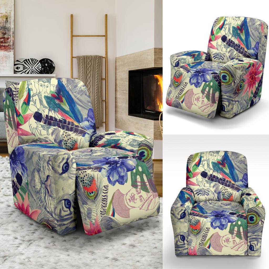 Bohemian White Tiger Pattern Print Recliner Cover-grizzshop