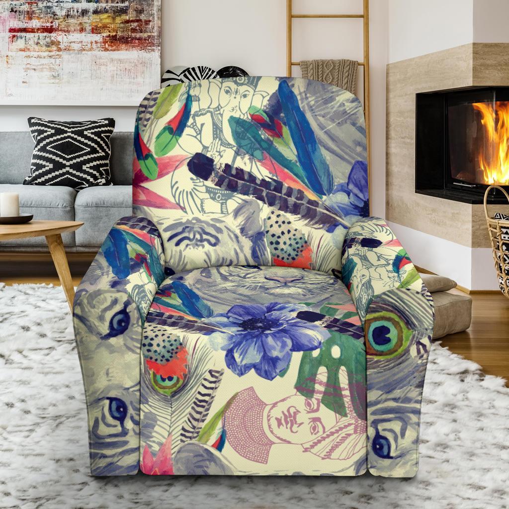 Bohemian White Tiger Pattern Print Recliner Cover-grizzshop