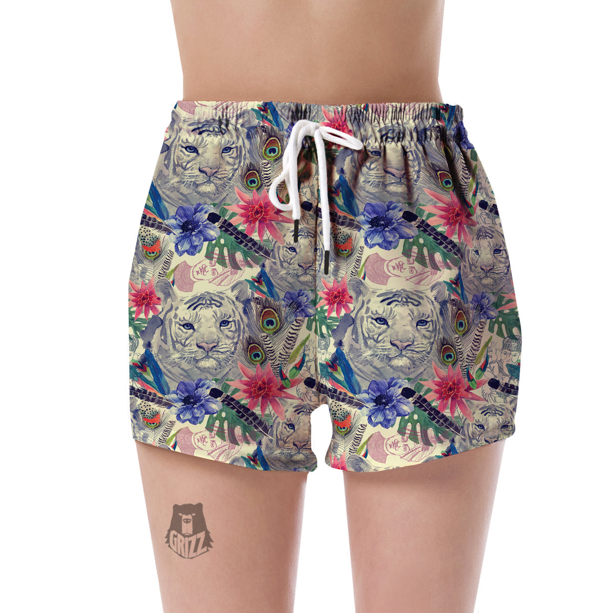 Bohemian White Tiger Pattern Print Women's Shorts-grizzshop