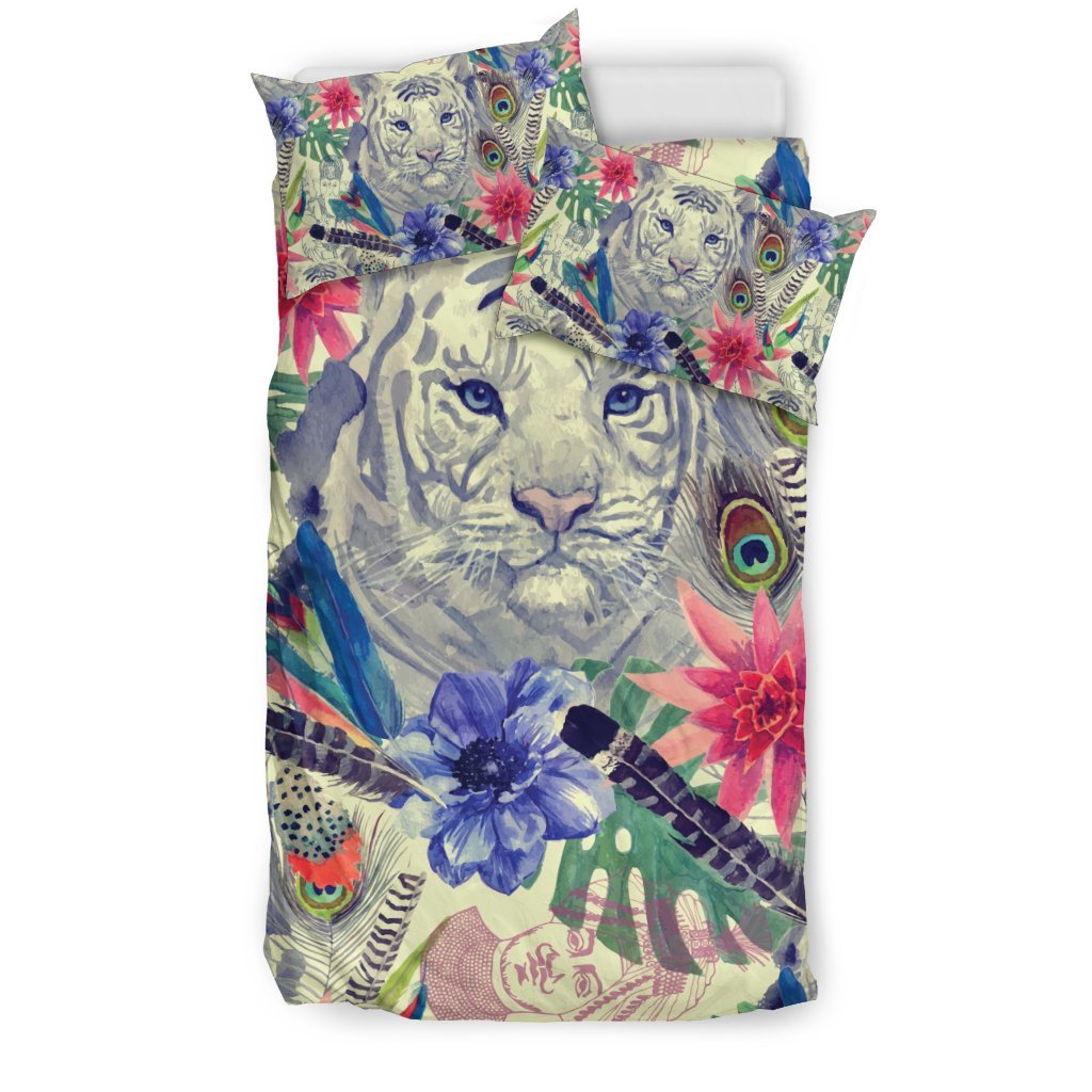 Bohemian White Tiger Pattern Print Duvet Cover Bedding Set-grizzshop