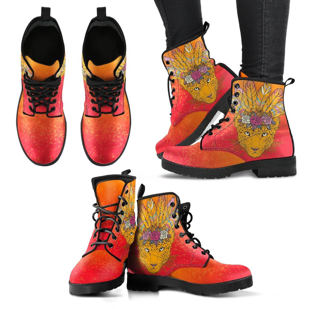 Boho Cat Women's Leather Boots-grizzshop