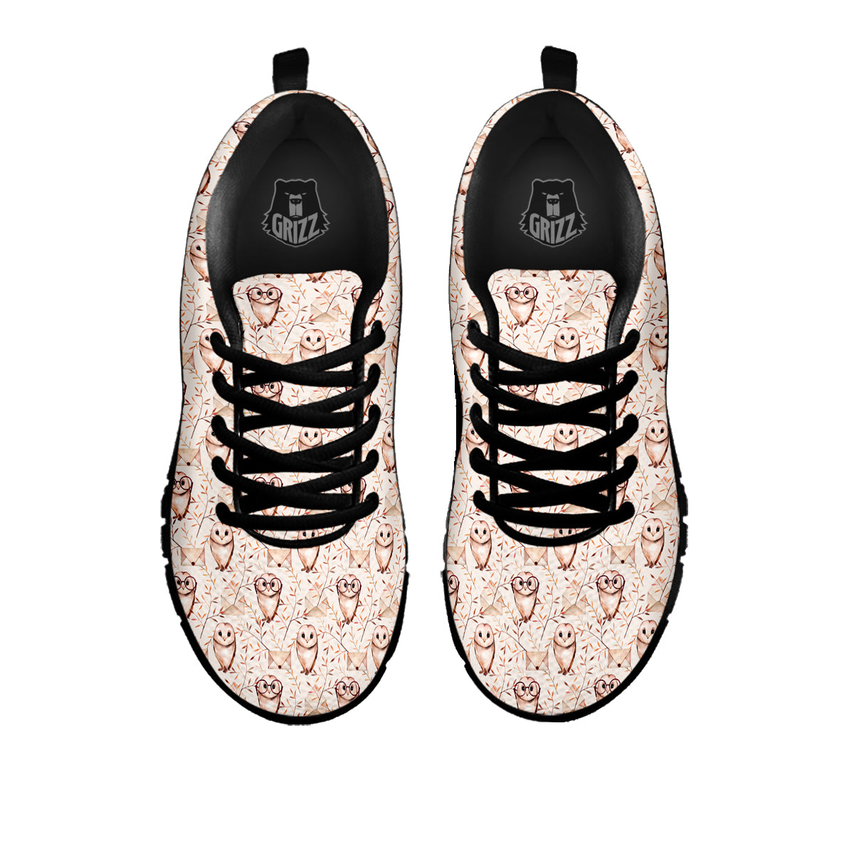 Boho Cute Owl Print Pattern Black Sneaker-grizzshop