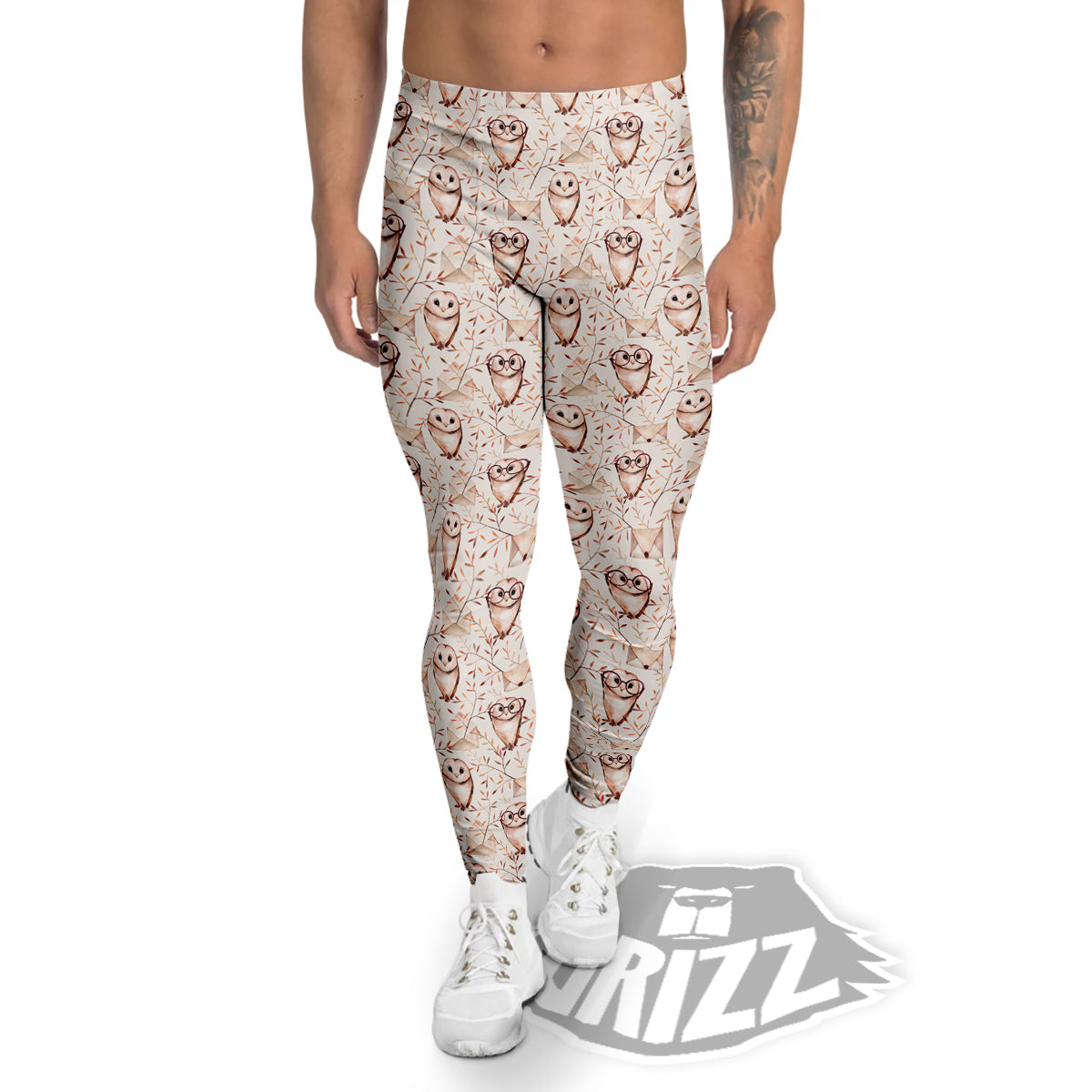 Boho Cute Owl Print Pattern Men's Leggings-grizzshop