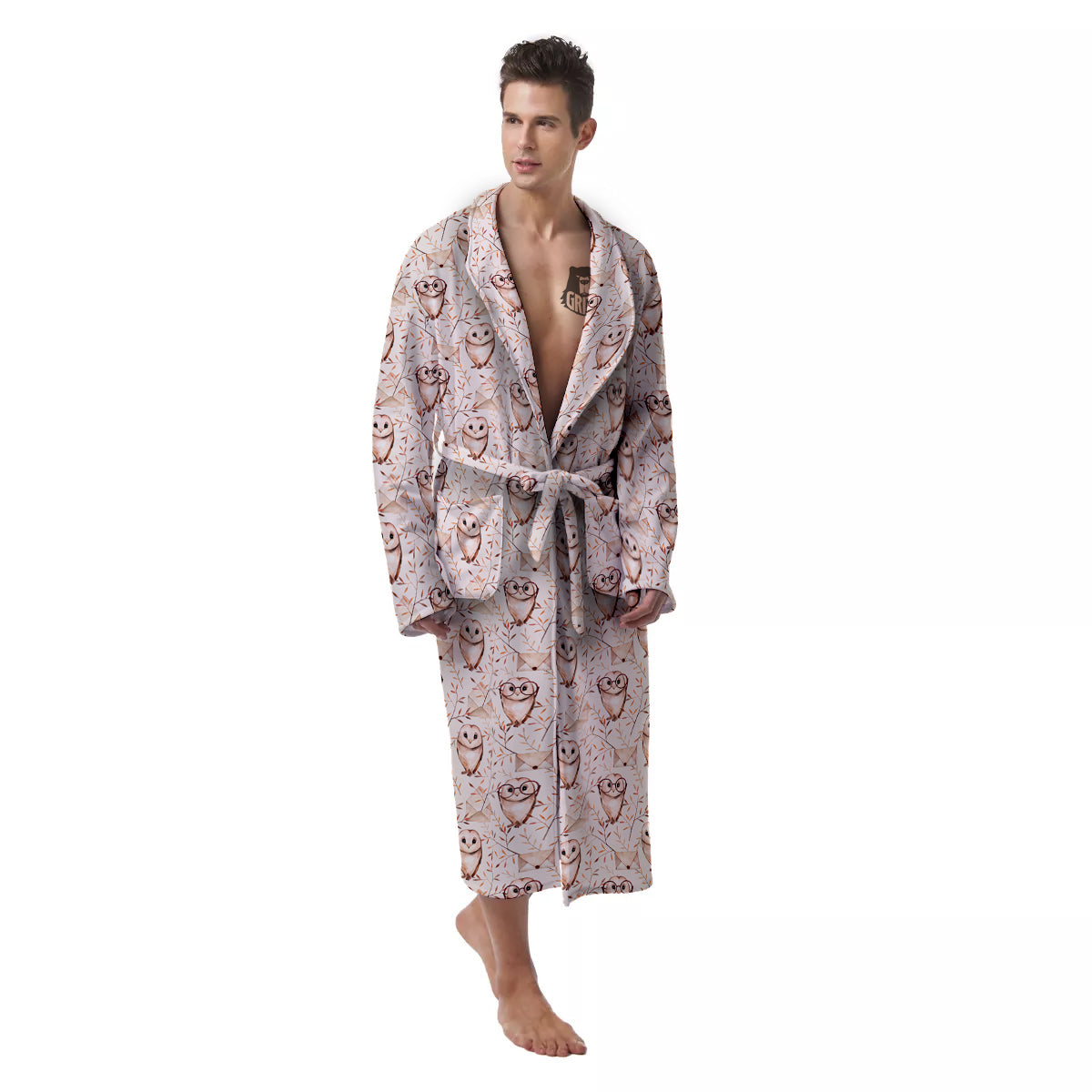 Boho Cute Owl Print Pattern Men's Robe-grizzshop