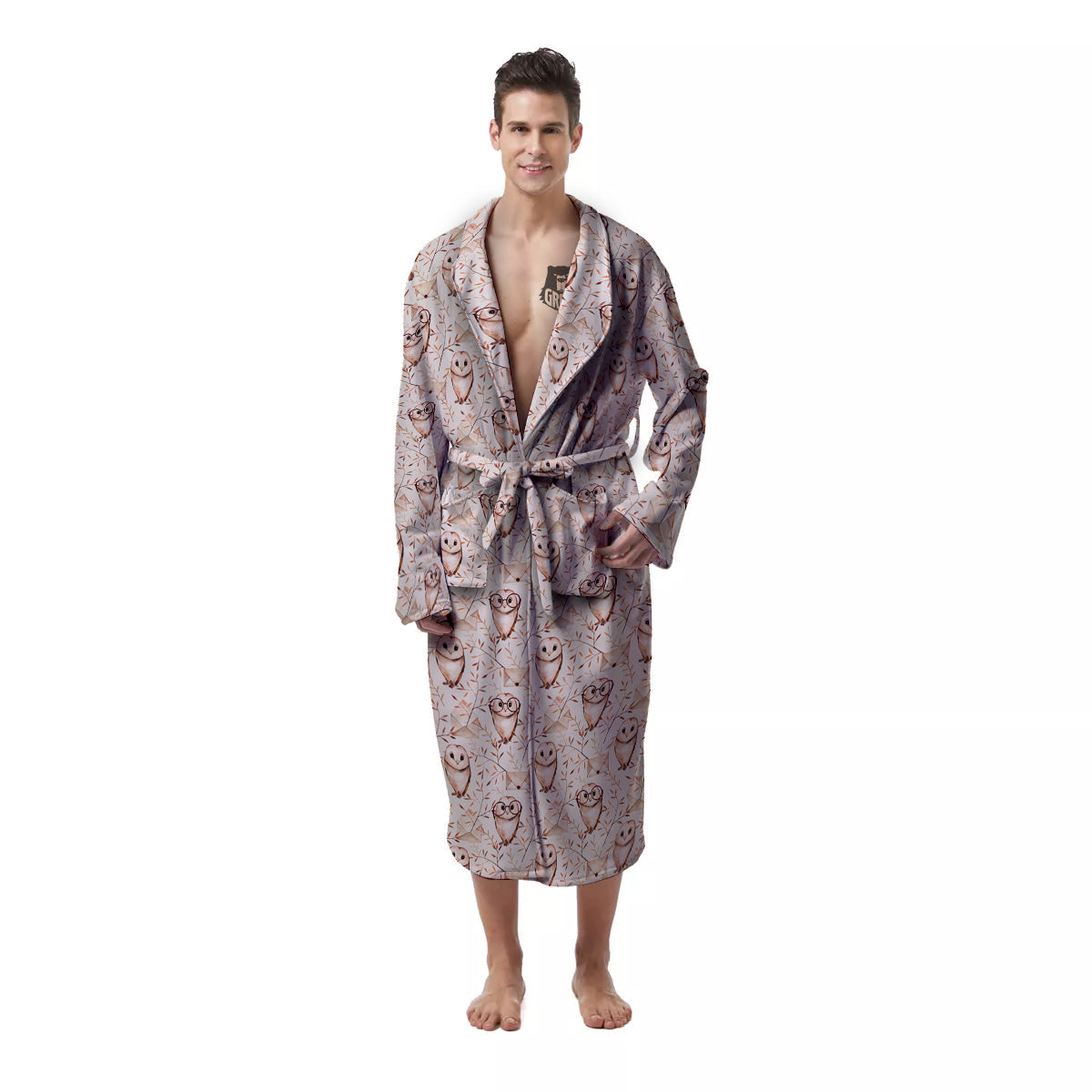 Boho Cute Owl Print Pattern Men's Robe-grizzshop