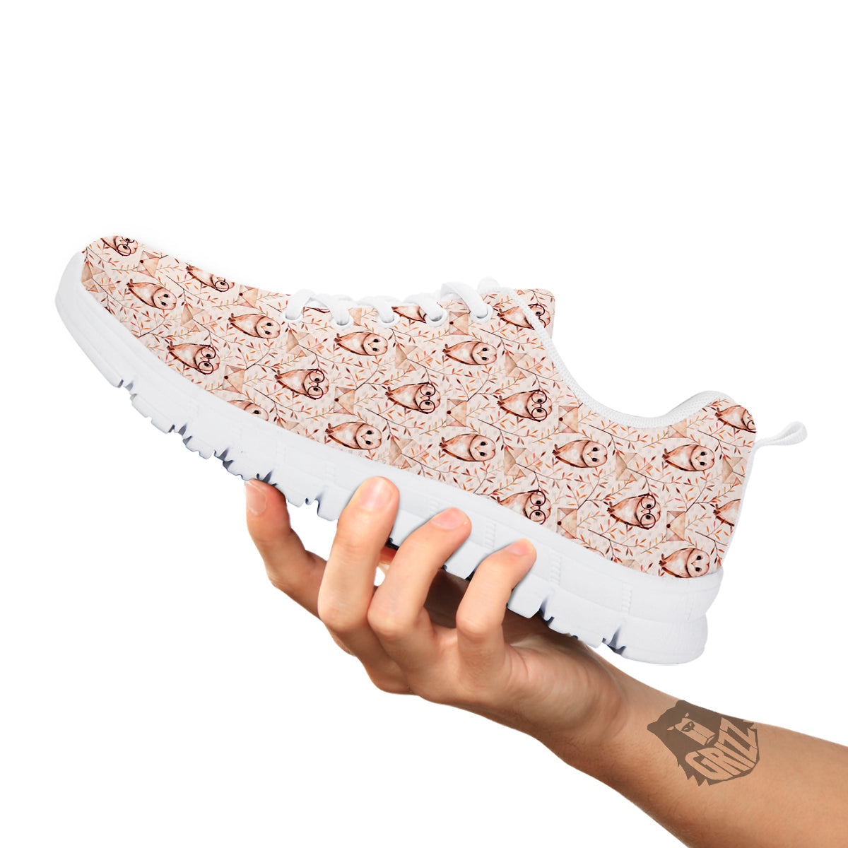 Boho Cute Owl Print Pattern White Sneaker-grizzshop