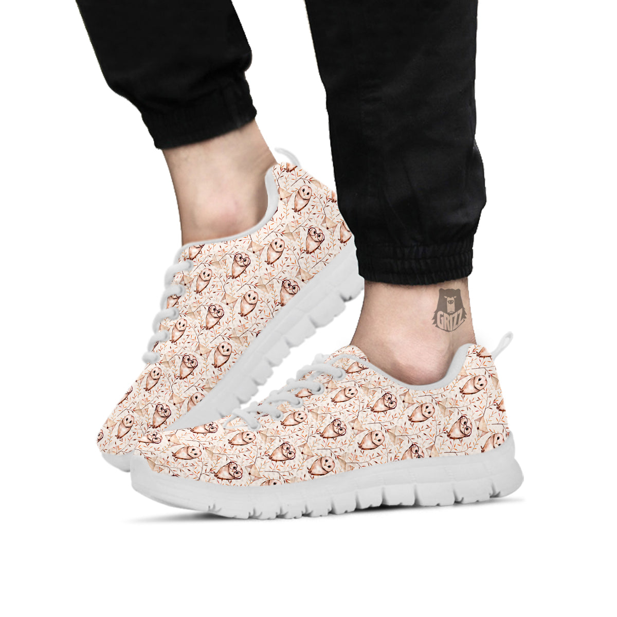Boho Cute Owl Print Pattern White Sneaker-grizzshop