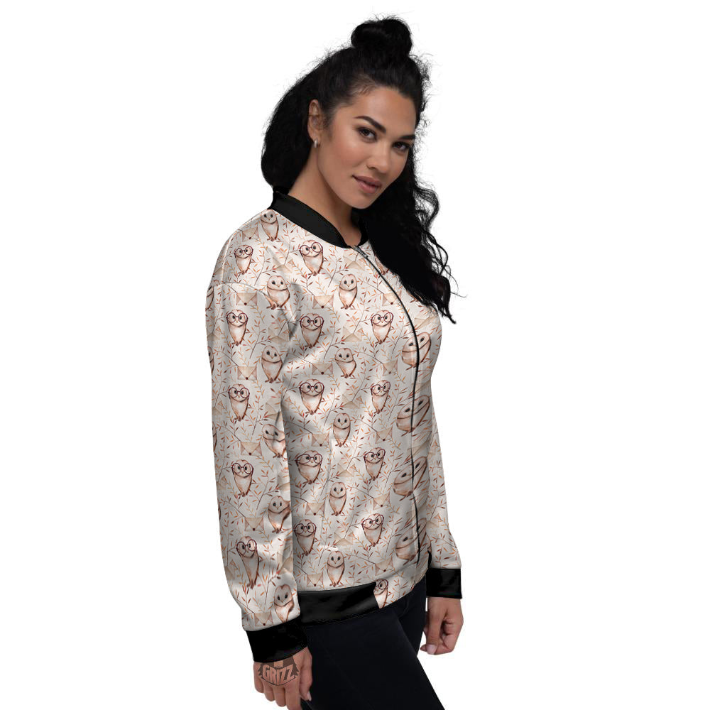 Boho Cute Owl Print Pattern Women's Bomber Jacket-grizzshop