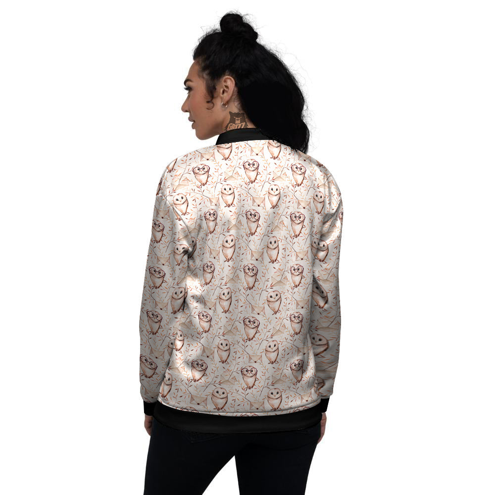 Boho Cute Owl Print Pattern Women's Bomber Jacket-grizzshop