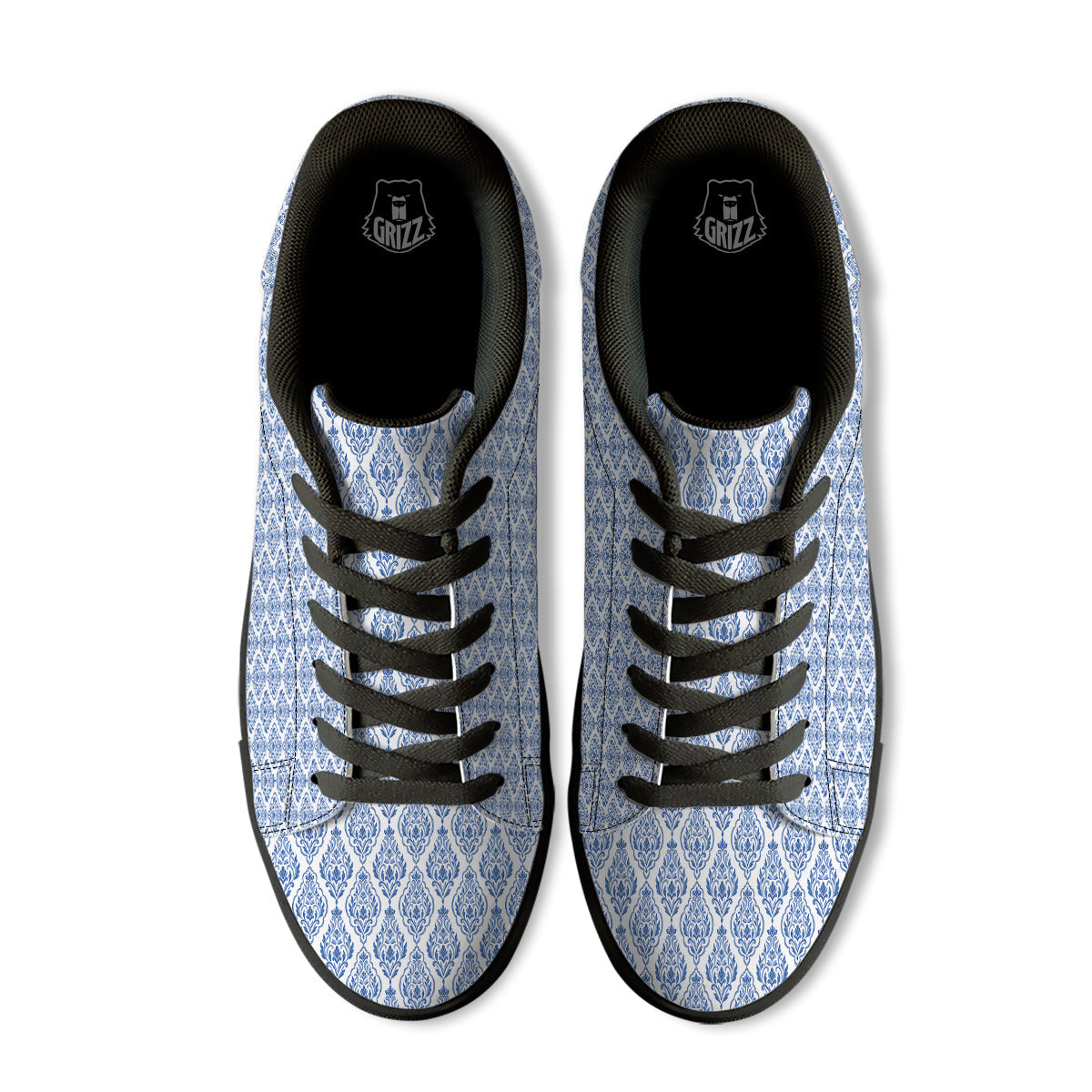 Boho Damask Print Pattern Black Low Top Sneakers-grizzshop