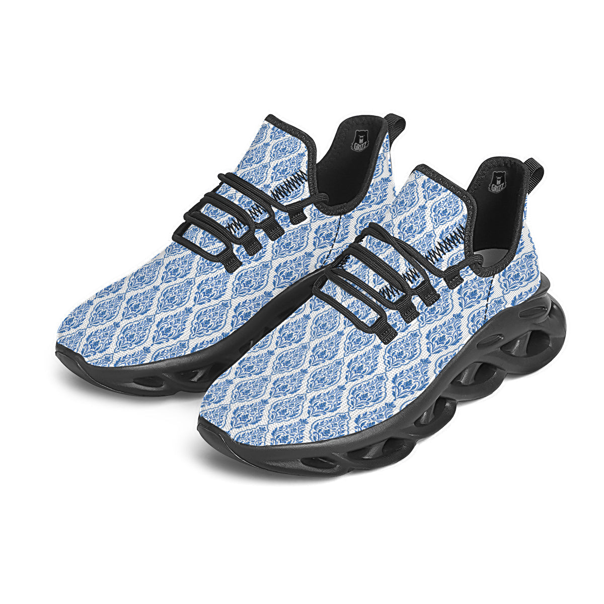 Boho Damask Print Pattern Black Running Shoes-grizzshop