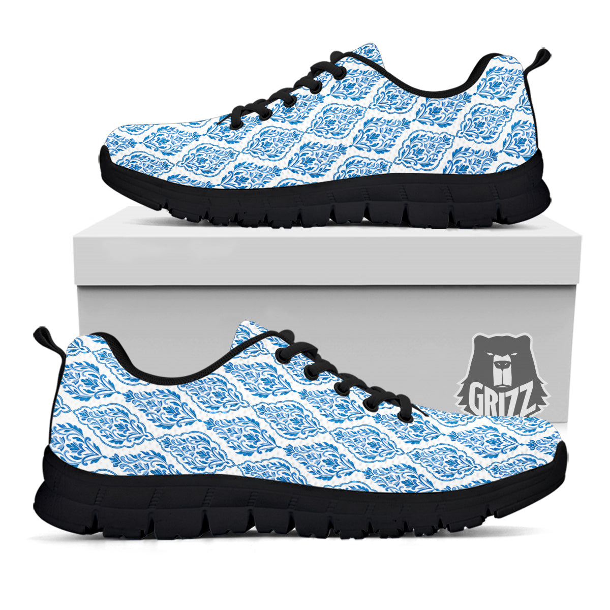 Boho Damask Print Pattern Black Sneaker-grizzshop
