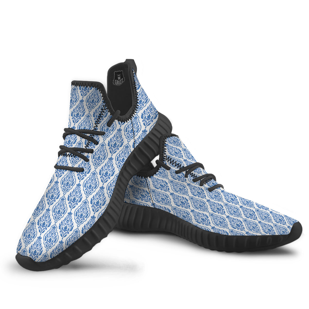 Boho Damask Print Pattern Black Walking Shoes-grizzshop